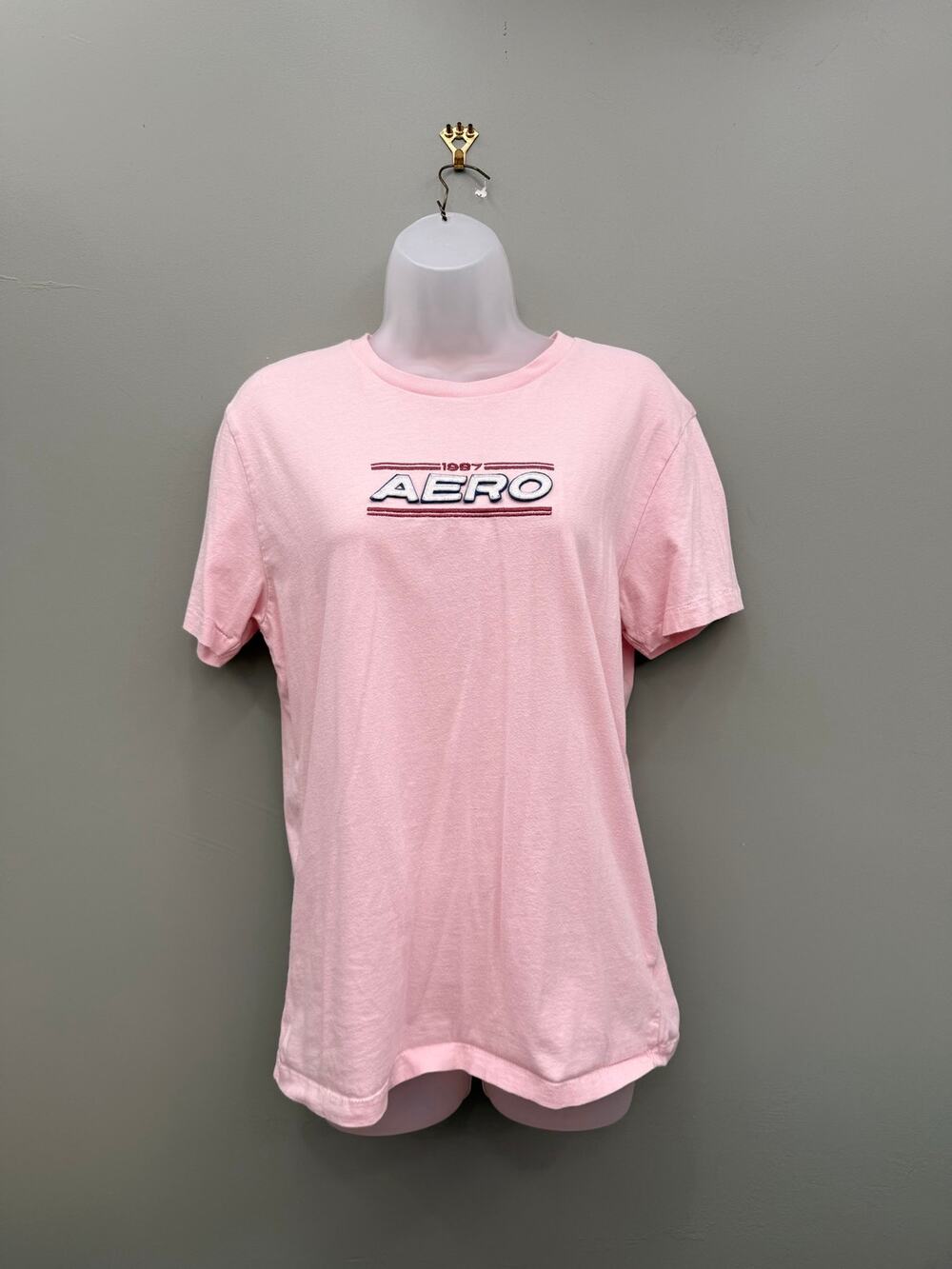 Aeropostale Aero 1987 Graphic Tee S Pink Embroidered Logo Y2K Style Preppy